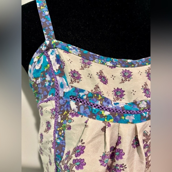 REBECCA TAYLOR Boho Silk Purple Floral Crochet Detail Sleeveless Tank Top 2 - Picture 5 of 9